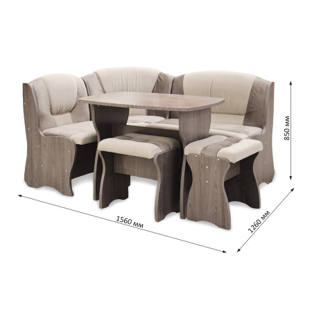 Обеденная группа "Комфорт", анкор темный/ткань в ассорт. (скамья, стол, табурет)