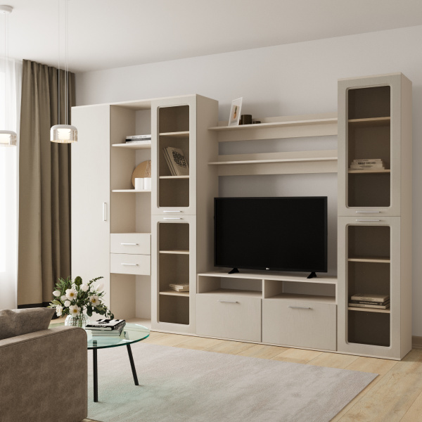 Стенка в гостиную МН-02.14  мдф кашемир дуб латте