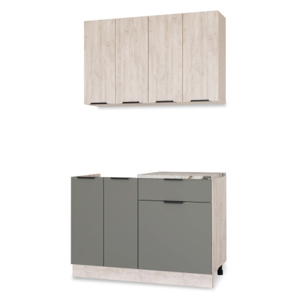 Кухня ДЖАЗ  Дуб Эндгрейн/ЭвоГлосс Тёмно Серый/Версаль (без мойки) 1,2 м 