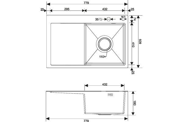 MRK-7851 R Набор 2 в 1 РМС кухонная мойка с левым крылом+дозатор