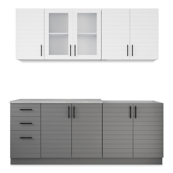 Кухня Комплект №9 Серый камень/ТАЧ БЕЛЫЙ/ТАЧ ГРАФИТ (столеш Этория без мойки)