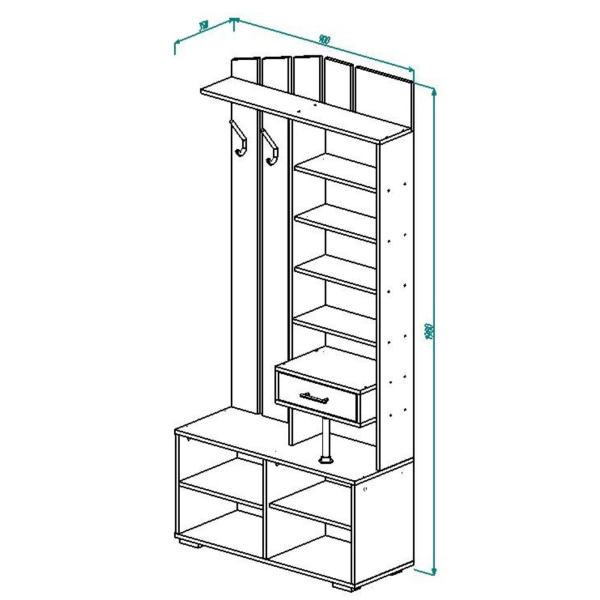Прихожая ПР-5 с зеркалом, 900*350*1980 (Ясень Шимо светлый)