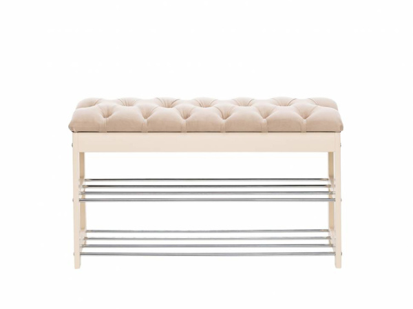 Банкетка Грейс дуб шампань, ткань V18 Бежевый, каретная стяжка