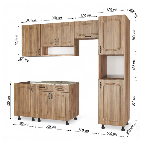 Кухня Комплект №4  Дуб крафт табачн./Орех антик (столеш Версаль, без мойки) 1,8м 