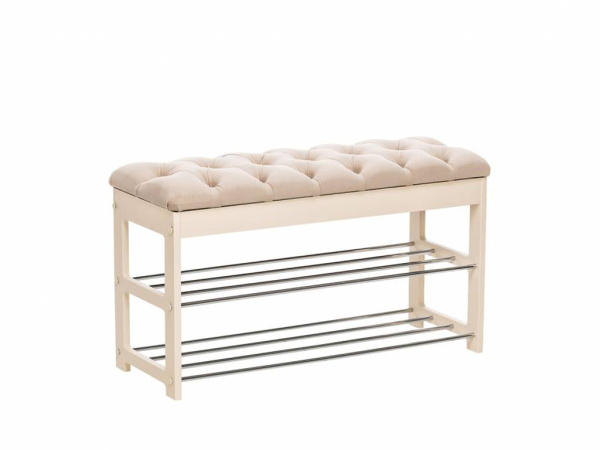 Банкетка Грейс дуб шампань, ткань V18 Бежевый, каретная стяжка